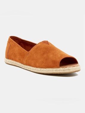 TOMS Open-Toe Espadrille Flats in Rust Suede 7.5
